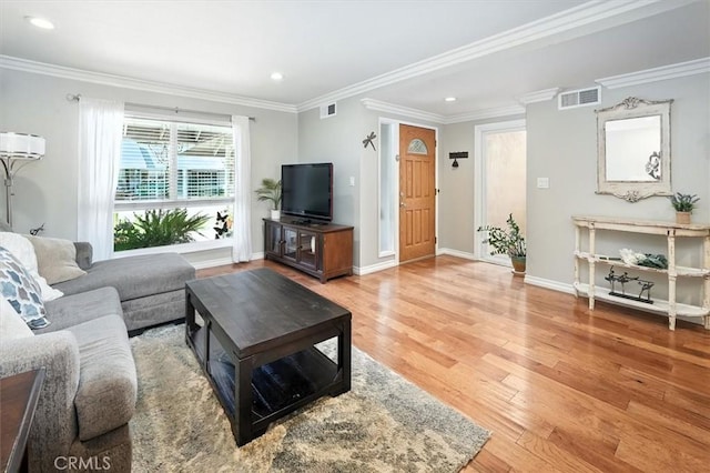 18912 Circle Of The Oaks, Newhall, CA 91321 - living area with light wood-style floors, recessed lighting, and crown molding