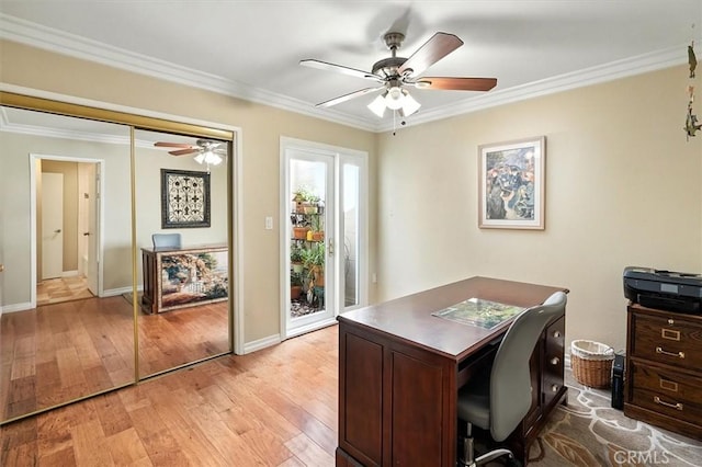 18912 Circle Of The Oaks, Newhall, CA 91321 - office space with ceiling fan, light wood-style flooring, and crown molding