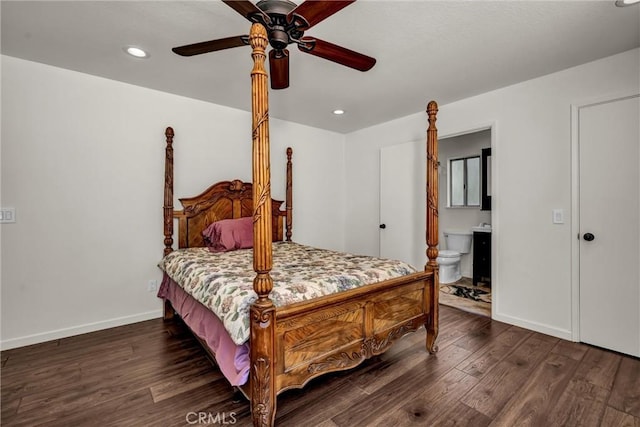 19650 Mountain Mdw N, Hidden Valley Lake, CA 95467 - bedroom with wood finished floors, recessed lighting, connected bathroom, and ceiling fan