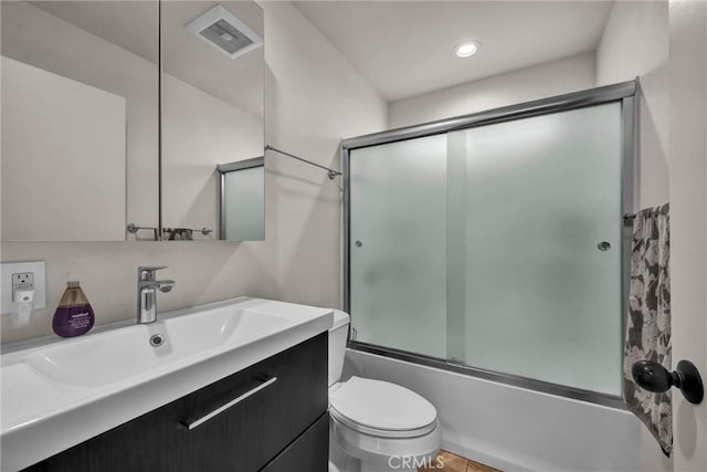 19650 Mountain Mdw N, Hidden Valley Lake, CA 95467 - bathroom featuring vanity, shower / bath combination with glass door, and recessed lighting