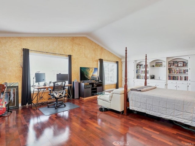 25152 Mammoth Cir, Lake Forest, CA 92630 - bedroom with vaulted ceiling, wood finished floors, a desk, and multiple windows