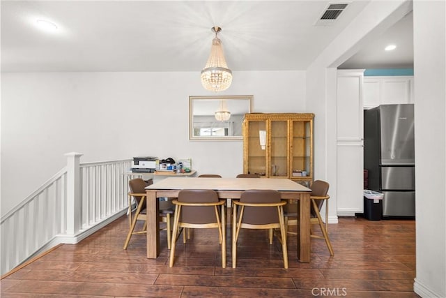 1335 Mc Fadden Dr, Fullerton, CA 92833 - dining space featuring dark wood-style flooring, a chandelier, and recessed lighting
