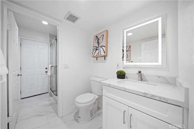 24861 Camberwell St, Laguna Hills, CA 92653 - full bathroom featuring marble look tile flooring, vanity, recessed lighting, and a stall shower