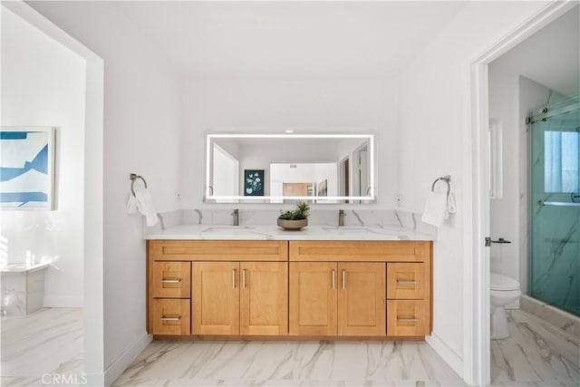 24861 Camberwell St, Laguna Hills, CA 92653 - full bath featuring marble finish floors, a marble finish shower, and double vanity