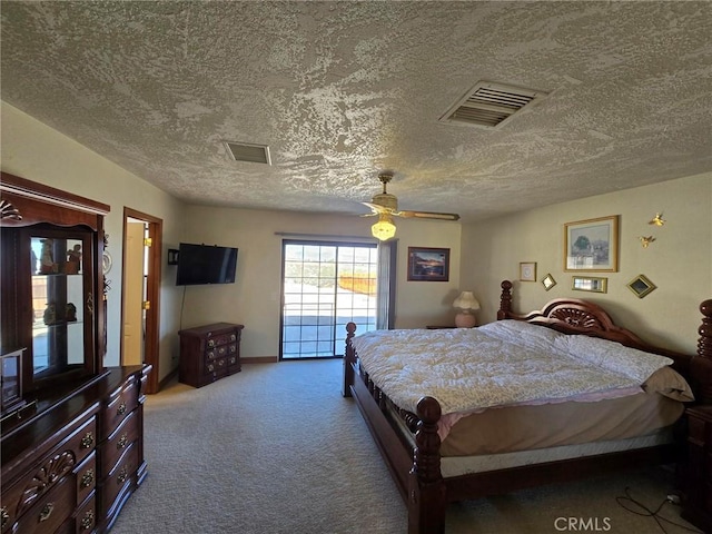 7050 Ivanpah Ave Unit 29, Palms, CA 92277 - bedroom with carpet flooring, a textured ceiling, ceiling fan, and access to outside