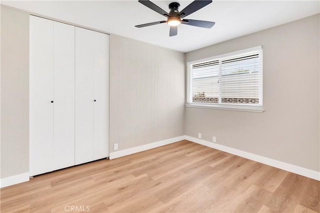 7364 Layton St, Rancho Cucamonga, CA 91730 - unfurnished bedroom with light wood-style flooring, a closet, and a ceiling fan