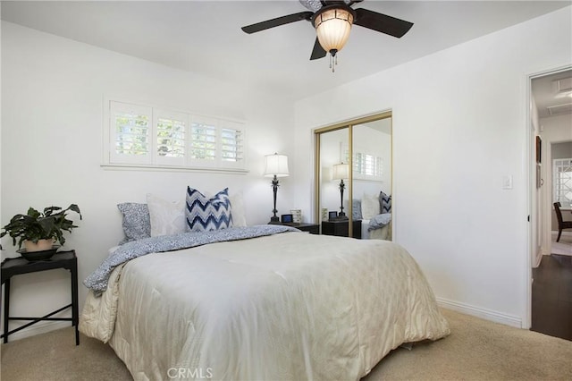 829 N Foxdale Ave, West Covina, CA 91790 - carpeted bedroom featuring attic access, multiple windows, a closet, and a ceiling fan