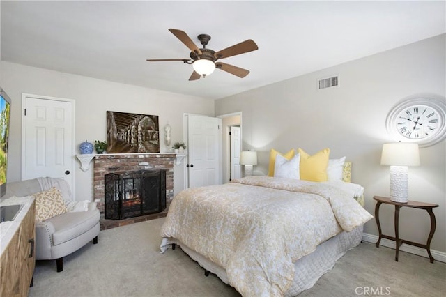 829 N Foxdale Ave, West Covina, CA 91790 - bedroom featuring a fireplace, carpet floors, and a ceiling fan