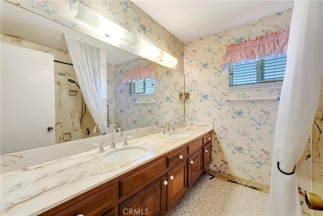 1318 Sao Paulo Ave, Placentia, CA 92870 - bathroom featuring double vanity, tile patterned floors, and a shower with curtain