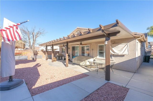 32765 Santa Cruz, Lake Elsinore, CA 92530 - back of property featuring a ceiling fan, stucco siding, and a patio