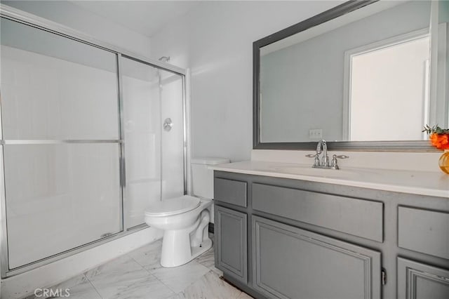 11818 Forest Park Ln, Victorville, CA 92392 - full bathroom featuring a stall shower, vanity, and marble look tile flooring