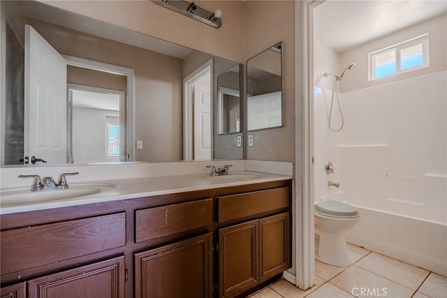 11818 Forest Park Ln, Victorville, CA 92392 - bathroom with double vanity, tile patterned flooring, and shower / washtub combination