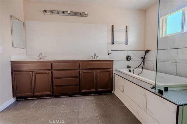 11818 Forest Park Ln, Victorville, CA 92392 - bathroom with tiled tub and double vanity