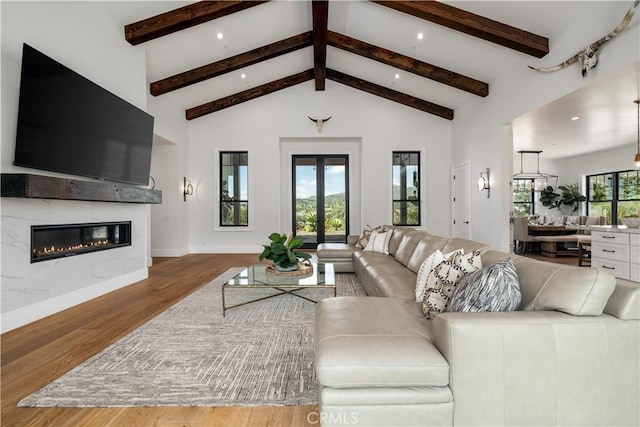 3325 Sagewood Hills Rd, Vista, CA 92084 - living area featuring wood finished floors, recessed lighting, a fireplace, and french doors