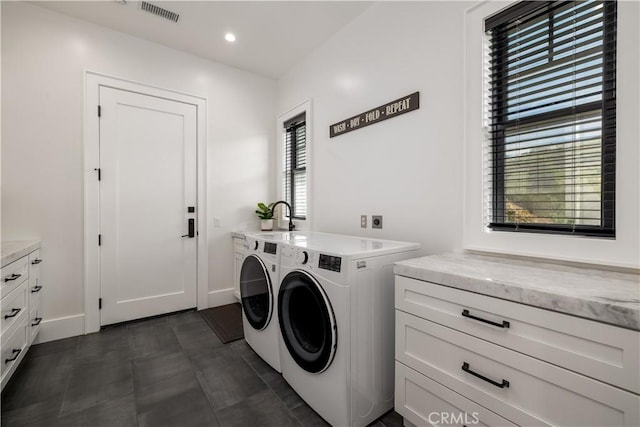 3325 Sagewood Hills Rd, Vista, CA 92084 - washroom with washing machine and dryer, cabinet space, and recessed lighting
