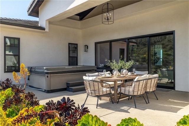 3325 Sagewood Hills Rd, Vista, CA 92084 - view of patio with a hot tub, outdoor dining area, and area for grilling