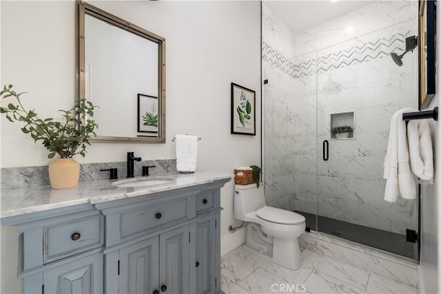 3325 Sagewood Hills Rd, Vista, CA 92084 - full bathroom with marble look tile flooring, vanity, and a shower stall