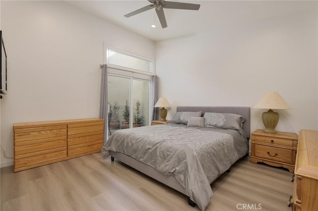 8645 Butte Cir Unit 603C, Huntington Beach, CA 92646 - bedroom featuring wood finished floors, recessed lighting, ceiling fan, and access to outside