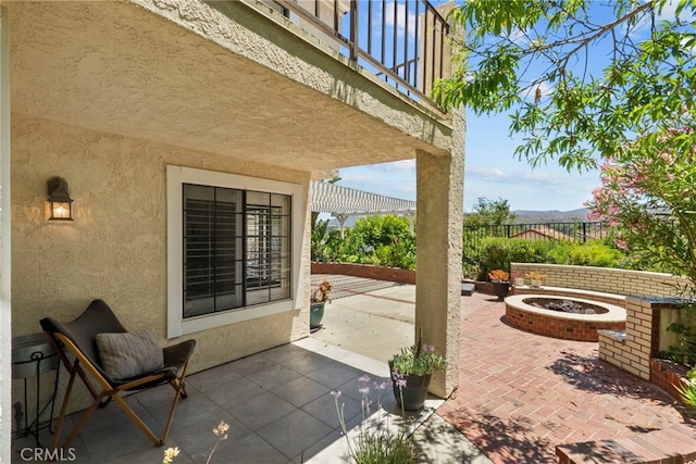 808 Links View Dr, Simi Valley, CA 93065 - patio / terrace with an outdoor fire pit, a patio, and a pergola