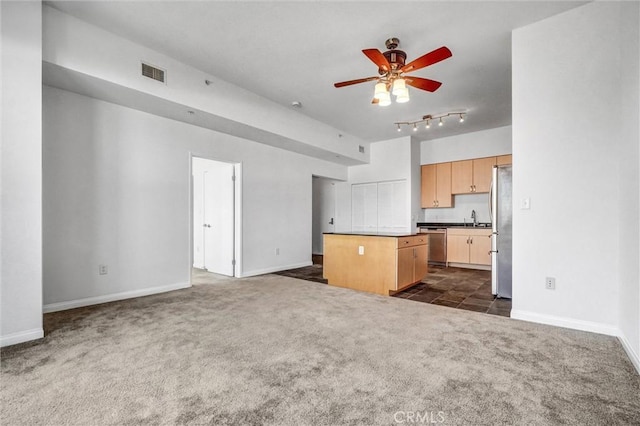 388 E Ocean Blvd Unit 1215, Long Beach, CA 90802 - unfurnished living room featuring dark carpet and ceiling fan