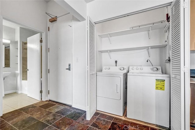 388 E Ocean Blvd Unit 1215, Long Beach, CA 90802 - washroom featuring washing machine and dryer and dark stone finish floors