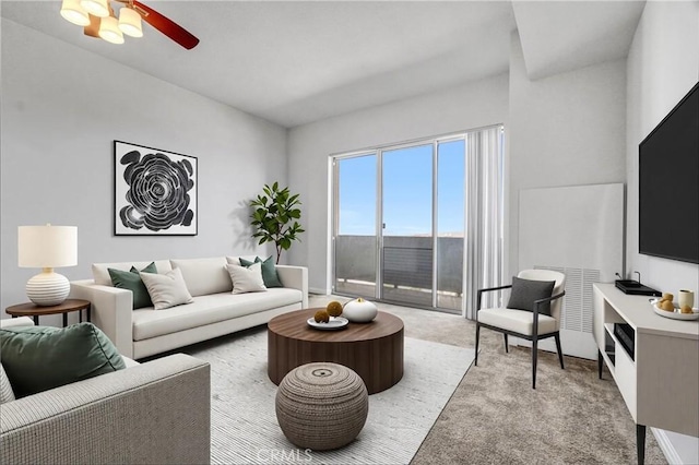 388 E Ocean Blvd Unit 1215, Long Beach, CA 90802 - living area with light carpet and a ceiling fan