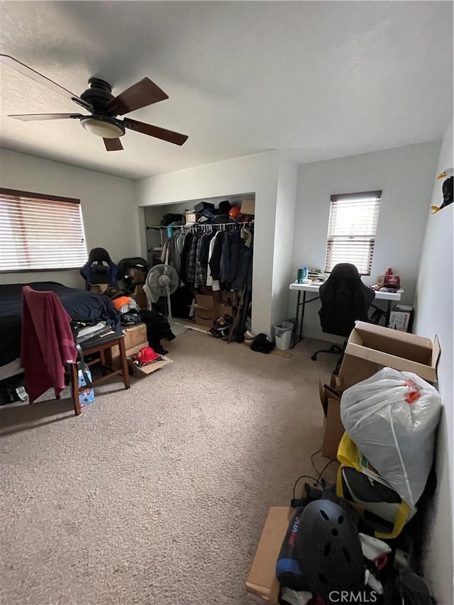 7957 Sausalito Ave, West Hills, CA 91304 - bedroom featuring carpet, a ceiling fan, and a closet