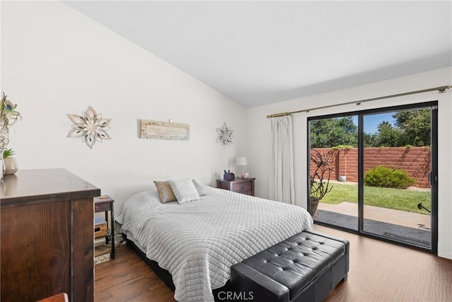 1269 Country Hill Rd, Santa Maria, CA 93455 - bedroom with vaulted ceiling, access to outside, and wood finished floors