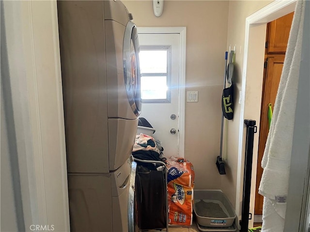 13213 Leffingwell Rd, Whittier, CA 90605 - laundry area featuring stacked washing machine and dryer