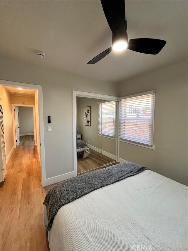 1610 266th St, Harbor City, CA 90710 - bedroom featuring light wood-style floors, a heating unit, ceiling fan, and a closet