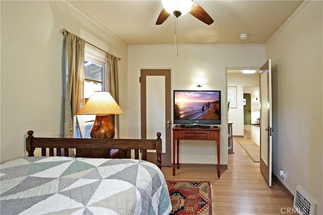 404 N Vinedo Ave, Pasadena, CA 91107 - bedroom featuring light wood-style flooring, ornamental molding, and ceiling fan