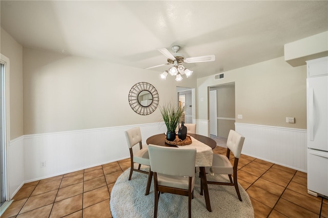 514 Mohawk Dr, Placentia, CA 92870 - dining room with tile patterned flooring, wainscoting, and a ceiling fan