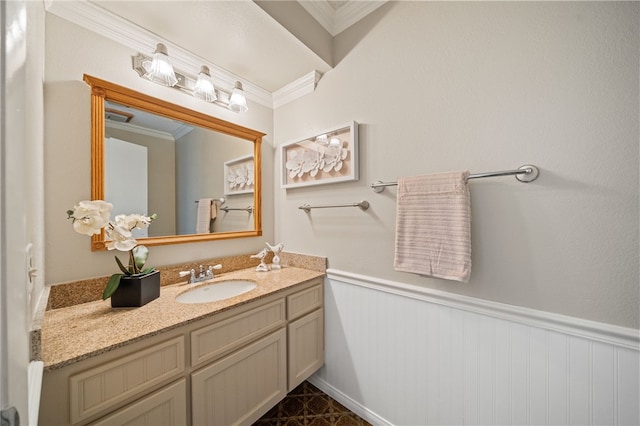 514 Mohawk Dr, Placentia, CA 92870 - bathroom featuring vanity, crown molding, and wainscoting