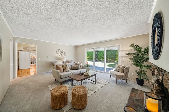 514 Mohawk Dr, Placentia, CA 92870 - carpeted living area with crown molding and a textured ceiling