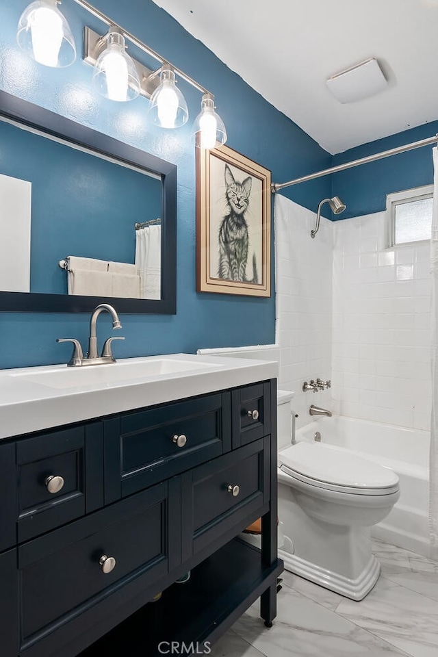 1414 W Jackman St, Lancaster, CA 93534 - bathroom featuring vanity, shower / bath combination with curtain, and marble look tiles