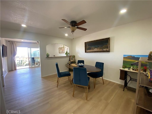 1640 Neil Armstrong St Unit 306, Montebello, CA 90640 - dining space featuring light wood-style floors, a ceiling fan, and recessed lighting