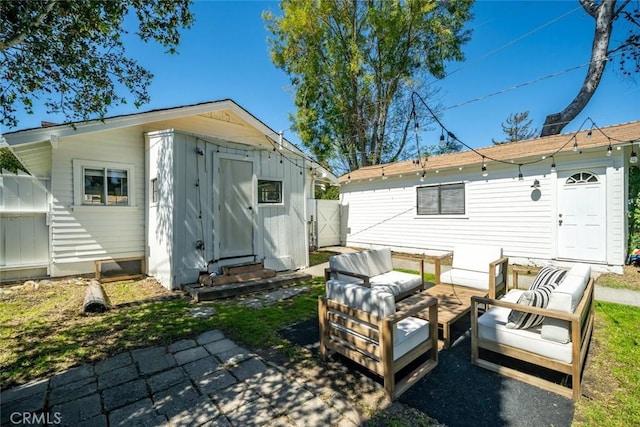 2082 Harris St, San Luis Obispo, CA 93401 - back of property with outdoor lounge area, entry steps, a gate, and a patio area