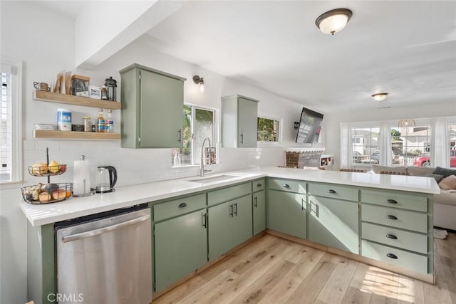 2082 Harris St, San Luis Obispo, CA 93401 - kitchen with dishwasher, green cabinets, a peninsula, and plenty of natural light