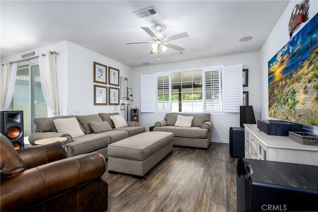 30159 Honor Ct, Menifee, CA 92584 - living area with dark wood finished floors and ceiling fan