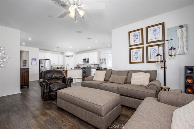30159 Honor Ct, Menifee, CA 92584 - living room with dark wood-style floors, ceiling fan, and recessed lighting