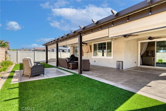 30159 Honor Ct, Menifee, CA 92584 - view of yard with a ceiling fan, outdoor lounge area, and a patio