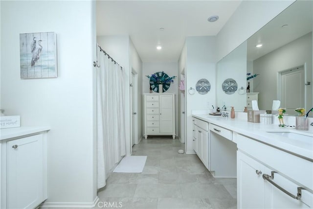 30159 Honor Ct, Menifee, CA 92584 - full bath with double vanity, recessed lighting, and a shower with curtain