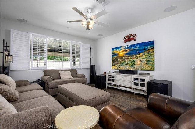 30159 Honor Ct, Menifee, CA 92584 - living area with dark wood-type flooring and a ceiling fan