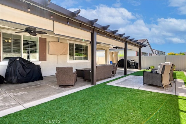 30159 Honor Ct, Menifee, CA 92584 - view of patio featuring ceiling fan, an outdoor living space, and area for grilling