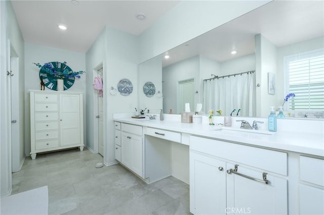 30159 Honor Ct, Menifee, CA 92584 - bathroom with double vanity, recessed lighting, and curtained shower