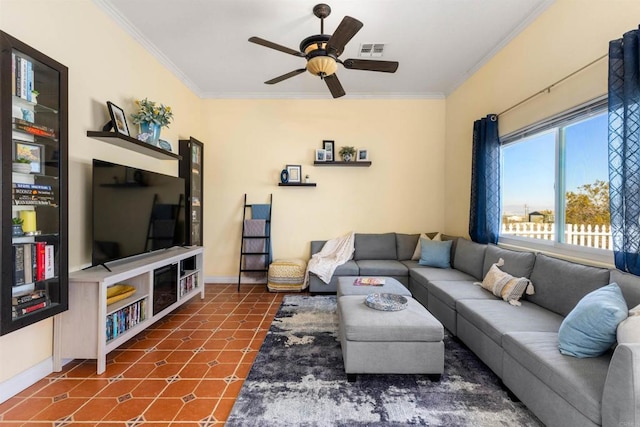 6636 Indian Cove Rd Unit 29, Palms, CA 92277 - living room with ornamental molding and ceiling fan