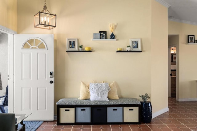 6636 Indian Cove Rd Unit 29, Palms, CA 92277 - mudroom featuring ornamental molding and a chandelier