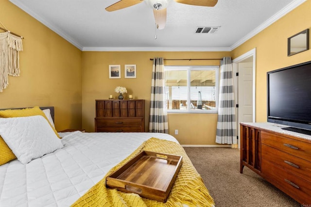 6636 Indian Cove Rd Unit 29, Palms, CA 92277 - carpeted bedroom featuring crown molding and a ceiling fan