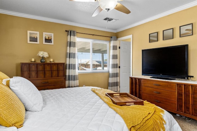 6636 Indian Cove Rd Unit 29, Palms, CA 92277 - bedroom featuring ornamental molding, light carpet, and ceiling fan
