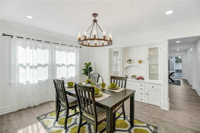 5737 5th, Los Angeles, CA 90043 - dining area featuring a chandelier, light wood-style floors, and recessed lighting